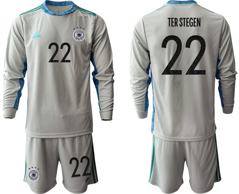 Men 2021 European Cup Germany grey Long sleeve goalkeeper #22 Soccer Jersey->england jersey->Soccer Country Jersey